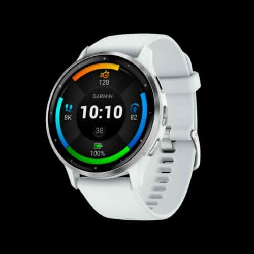 Sporthorloge: GARMIN Venu® 3, Zilveren rand van roestvrij staal met whitestone behuizing en siliconen band