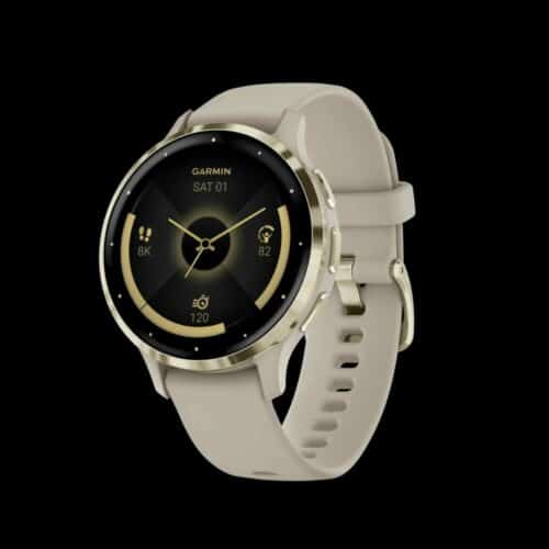 Sporthorloge: GARMIN Venu® 3S, Soft Gold rand van roestvrij staal met French Grey behuizing en siliconen band