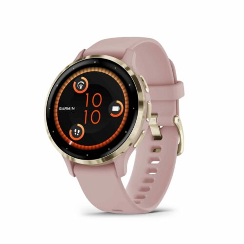 Sporthorloge: GARMIN Venu® 3S, Soft Gold rand van roestvrij staal met Dust Rose behuizing en siliconen band