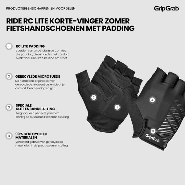 Fietshandschoenen: Gripgrab Gloves Ride RC Lite met padding Black