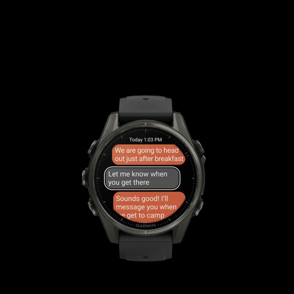 Sporthorloge fēnix® 8 - 43 mm, AMOLED Sapphire, Carbon grey DLC-titanium met zwarte/pebble grey siliconen band