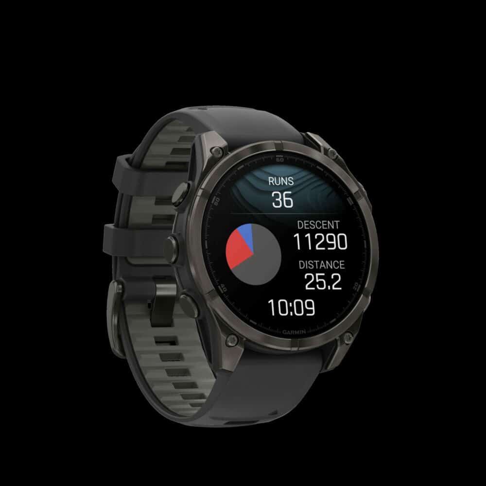 Sporthorloge fēnix® 8 - 47 mm, AMOLED, Sapphire, Carbon grey DLC-titanium met zwarte/pebble grey siliconen band