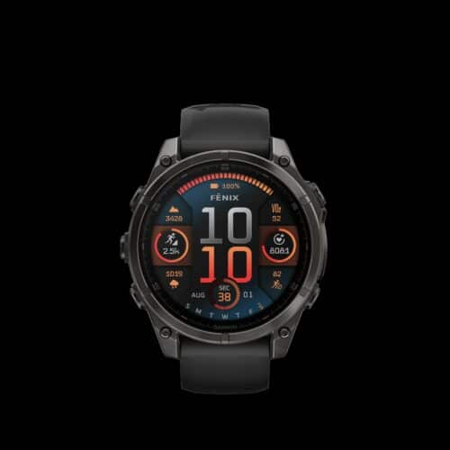 Sporthorloge fēnix® 8 - 47 mm, AMOLED, Sapphire, Carbon grey DLC-titanium met zwarte/pebble grey siliconen band
