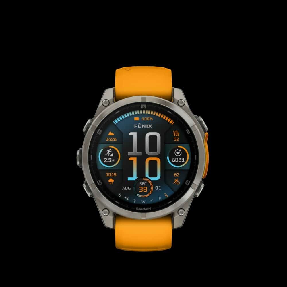 Sporthorloge fēnix® 8 - 47 mm, AMOLED, Sapphire, Titanium Spark orange/graphite siliconen band