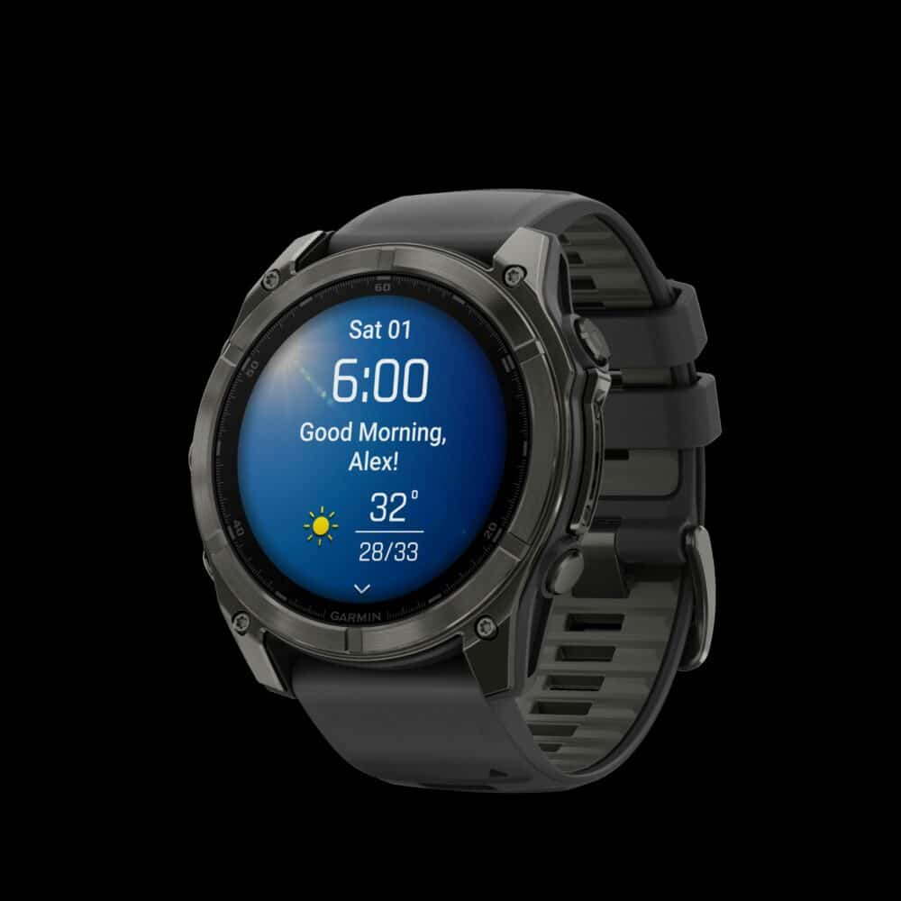 Sporthorloge fēnix® 8 - 51 mm, AMOLED Sapphire, Carbon grey DLC zwarte/pebble grey siliconen band