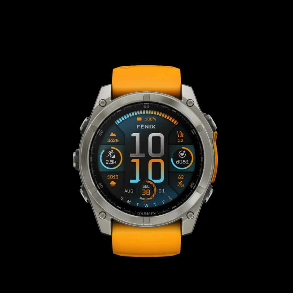 Sporthorloge fēnix® 8 - 51 mm, AMOLED Sapphire, Titanium met Spark orange/graphite sil band