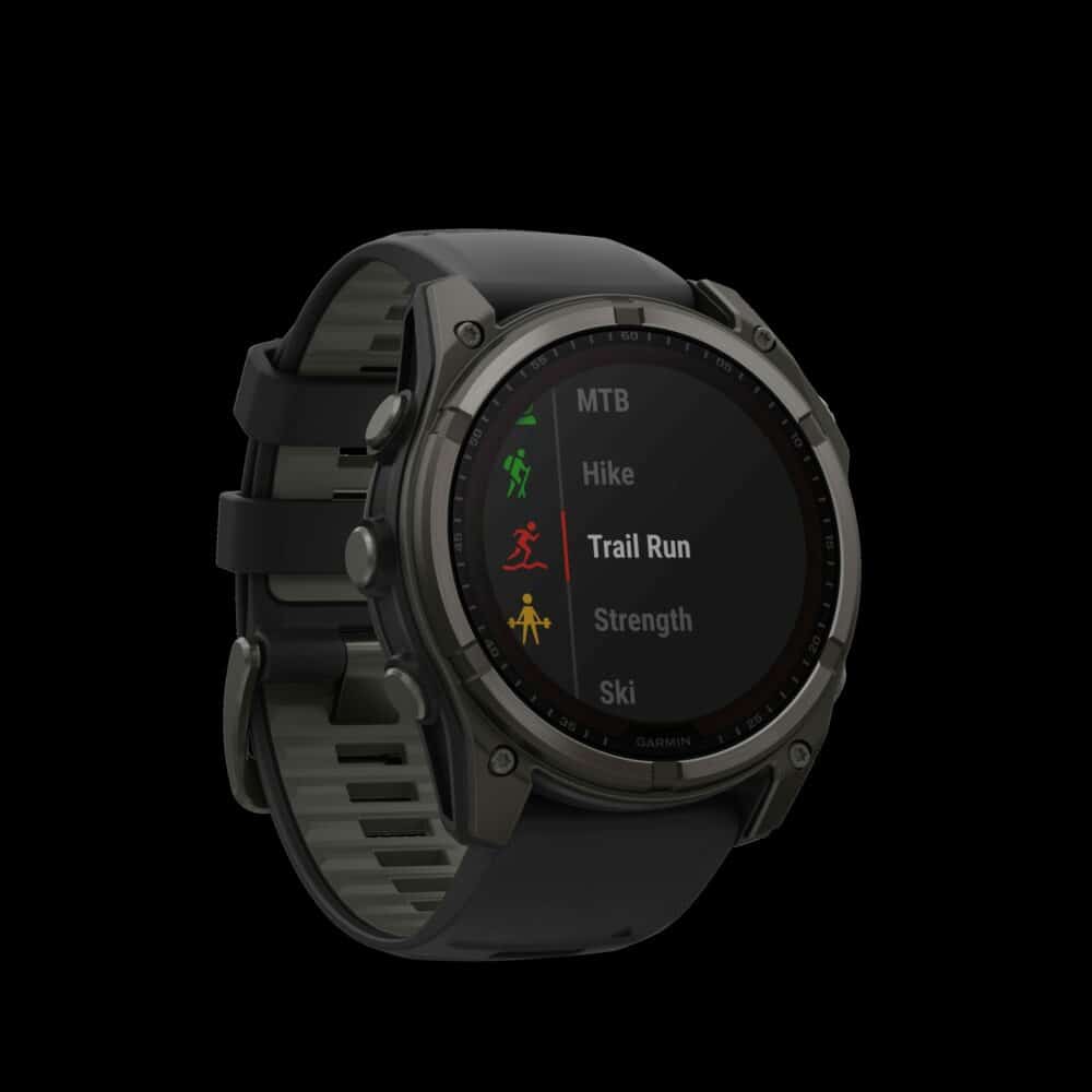 Sporthorloge fēnix® 8 - 51 mm, Solar, Sapphire, Carbon grey DLC-titanium met zwarte/pebble grey siliconen band