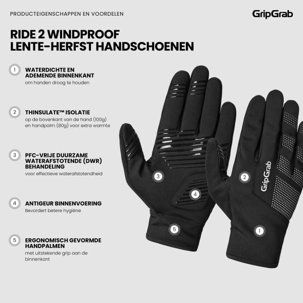 Fietshandschoenen: Gripgrab Gloves Ride 2 Windproof Midseason Black