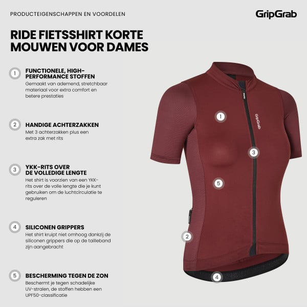 Fietsshirt GribGrab fietsshirt Ride Short Sleeves woman Dark Red