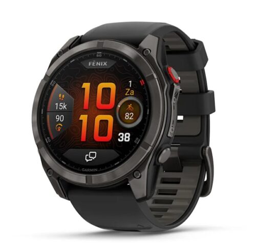 Sporthorloge GARMIN fēnix® 8 Pro 51 mm, AMOLED Sapphire, Carbon grey DLC-tit met zwarte-pebble grey sil band