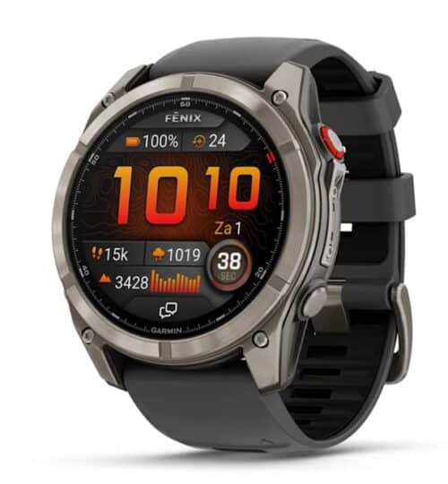 Sporthorloge GARMIN fēnix® 8 Pro – 51 mm, AMOLED Sapphire, titanium met graphite/zwarte siliconen band