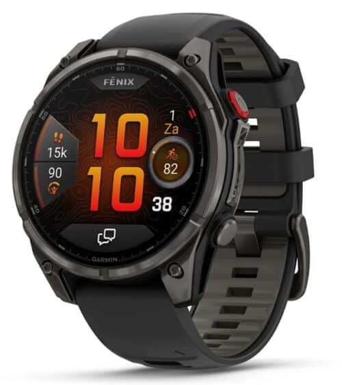 Sporthorloge fēnix® 8 Pro – 47 mm, AMOLED Sapphire, Carbon grey DLC-titanium, zwarte/pebble grey sil band